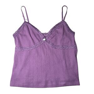 Purple Alt Fairycore Grunge Whimsygoth Cottage Coquette Lace Cami Crop Top M